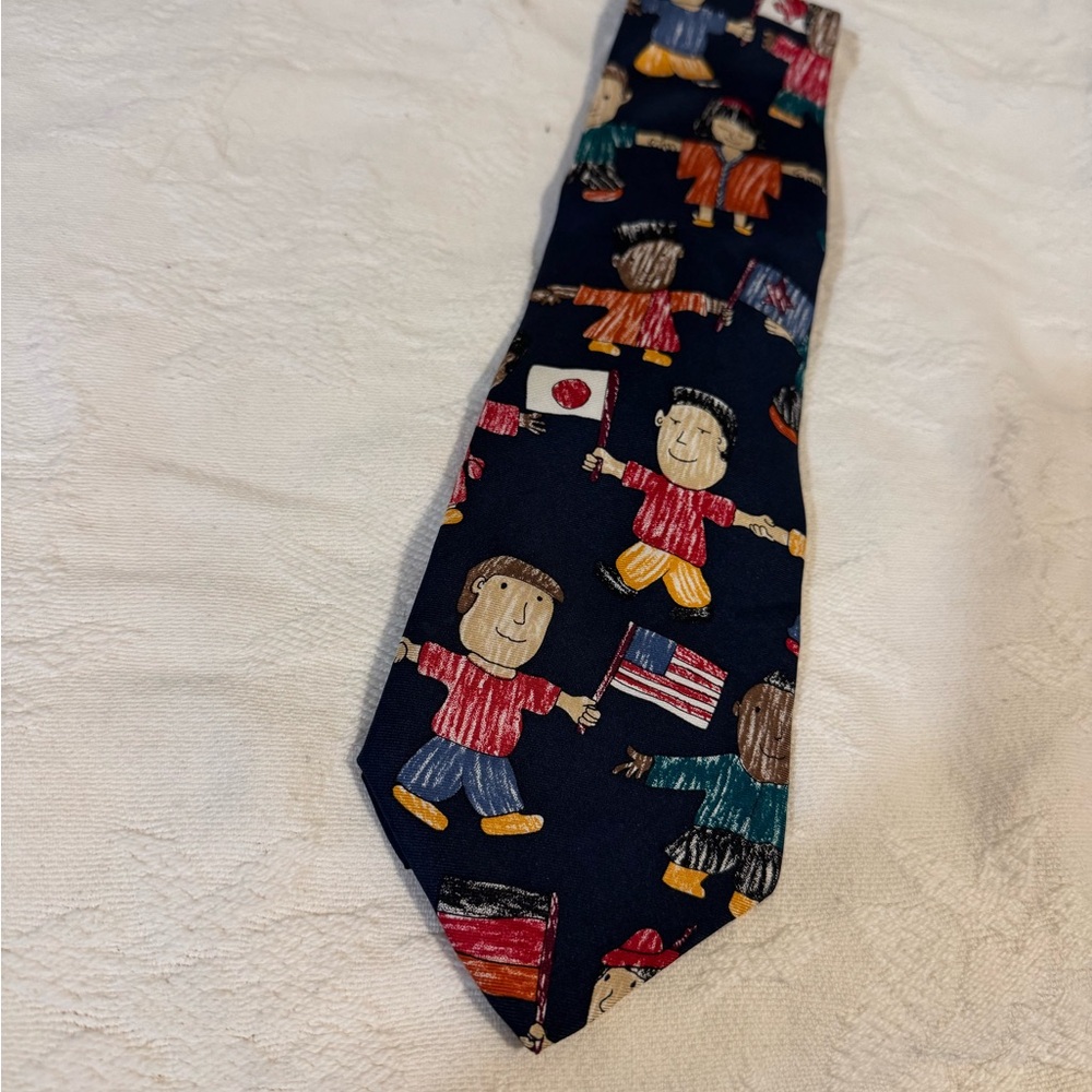Blue and Red‎ Silk Novelty Tie International Flags Children